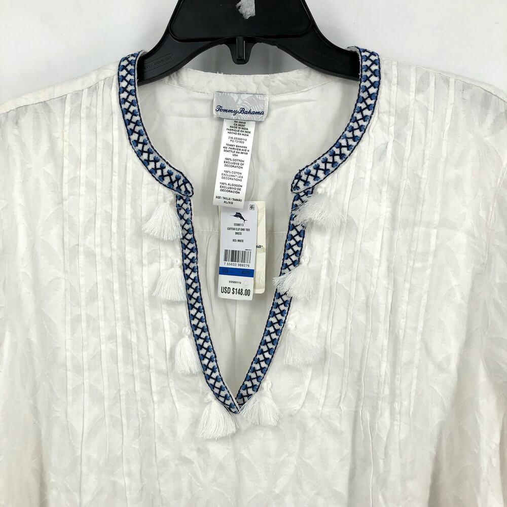 TOMMY BAHAMA Cotton Clip Embroidered Tier Coverup Dress XL White Jacquard NWT - Picture 5 of 10